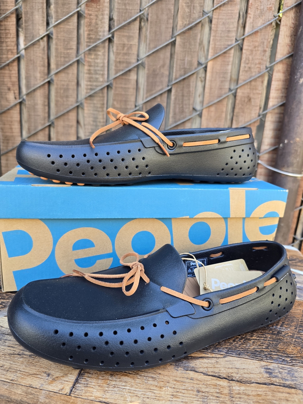 People Footwear Light Black and Tan Men's Casual Boat Shoes Size 10
